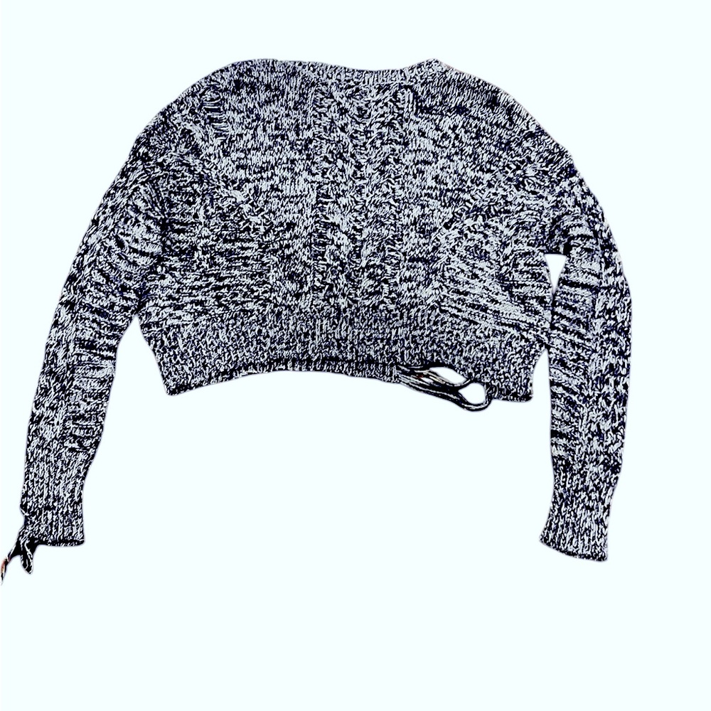 Wildfox Distressed Sweater Women S Blue White Knit V-neck Cropped - Picture 7 of 8